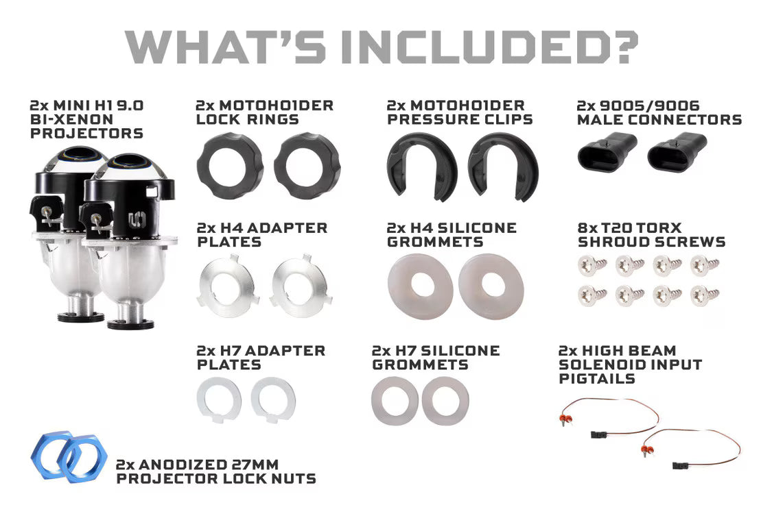Bi-Xenon: Morimoto Mini H1 9.0 Headlight Projector Retrofit 2.5" LHD