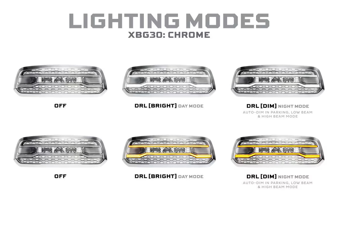 19-24 Dodge Ram 1500 Classic XBG LED DRL Grille (Chrome)