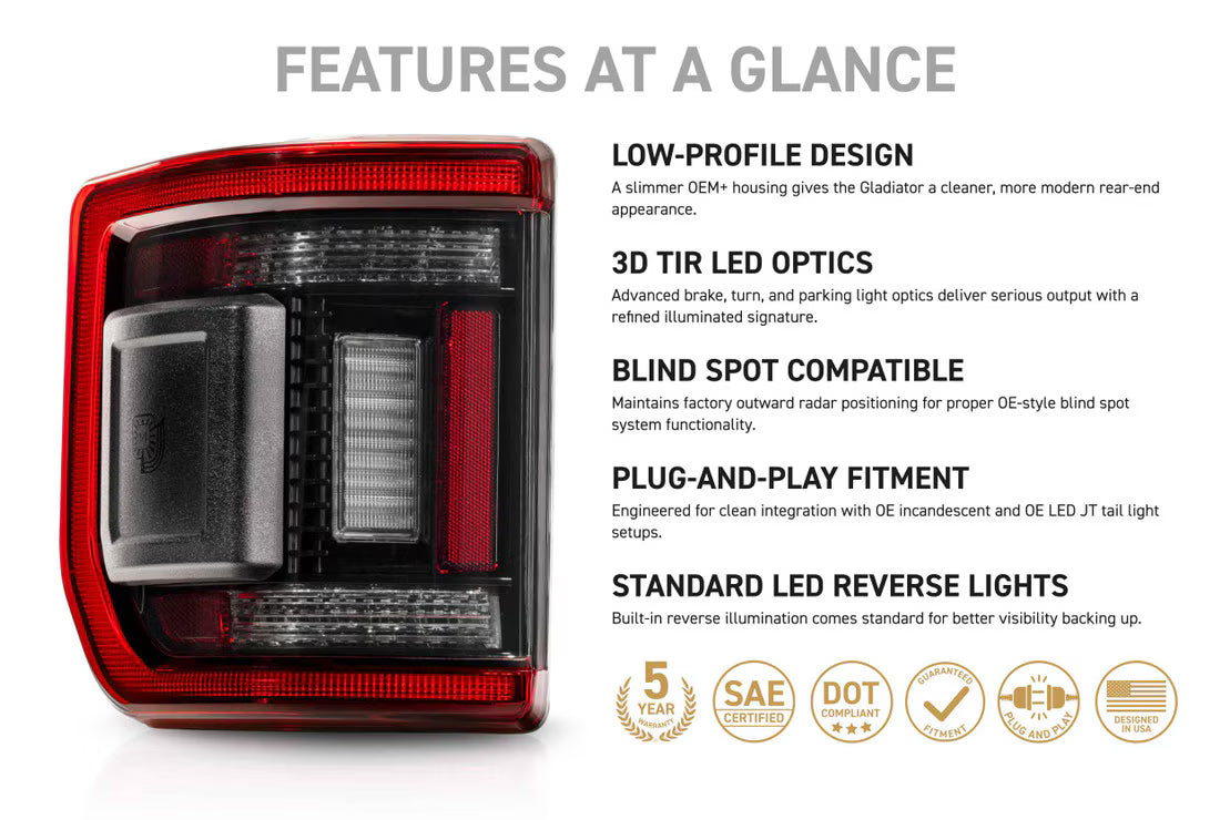 20-26 Jeep Gladiator JT XB LED Low Profile Tail Lights (Red)