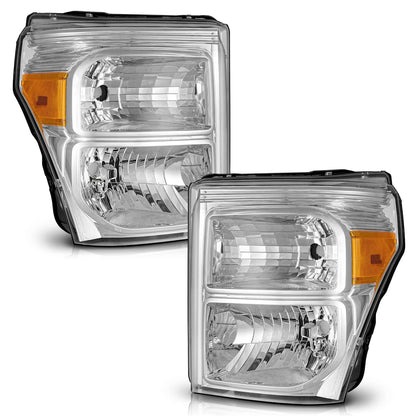 11–16 Ford F250 F350 F450 F550 Super Duty Chrome Headlights with Amber Reflectors