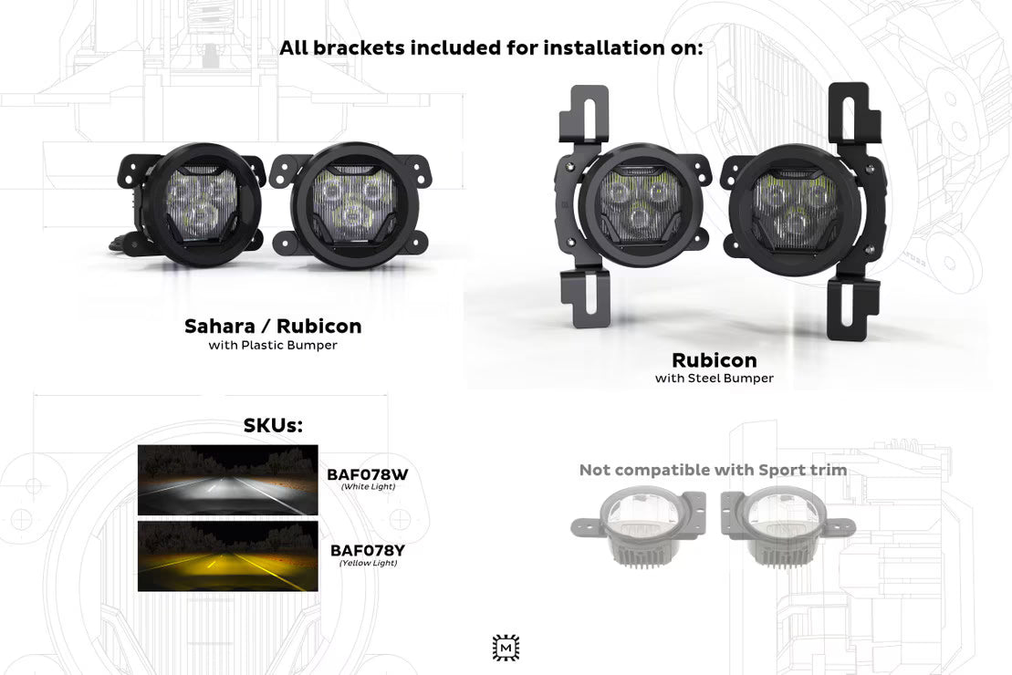 18-26 Jeep Wrangler JL/20-26 Gladiator JT 4Banger LED Fog Lights