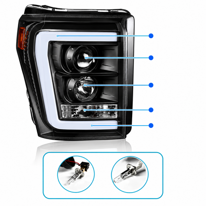11-16 Ford F250 F350 F450 F550 Super Duty Black Projector Headlights