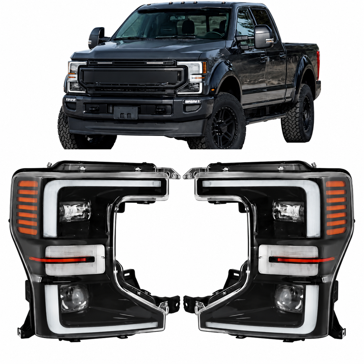 20-22 Ford F-250 Super Duty Black LED Headlights