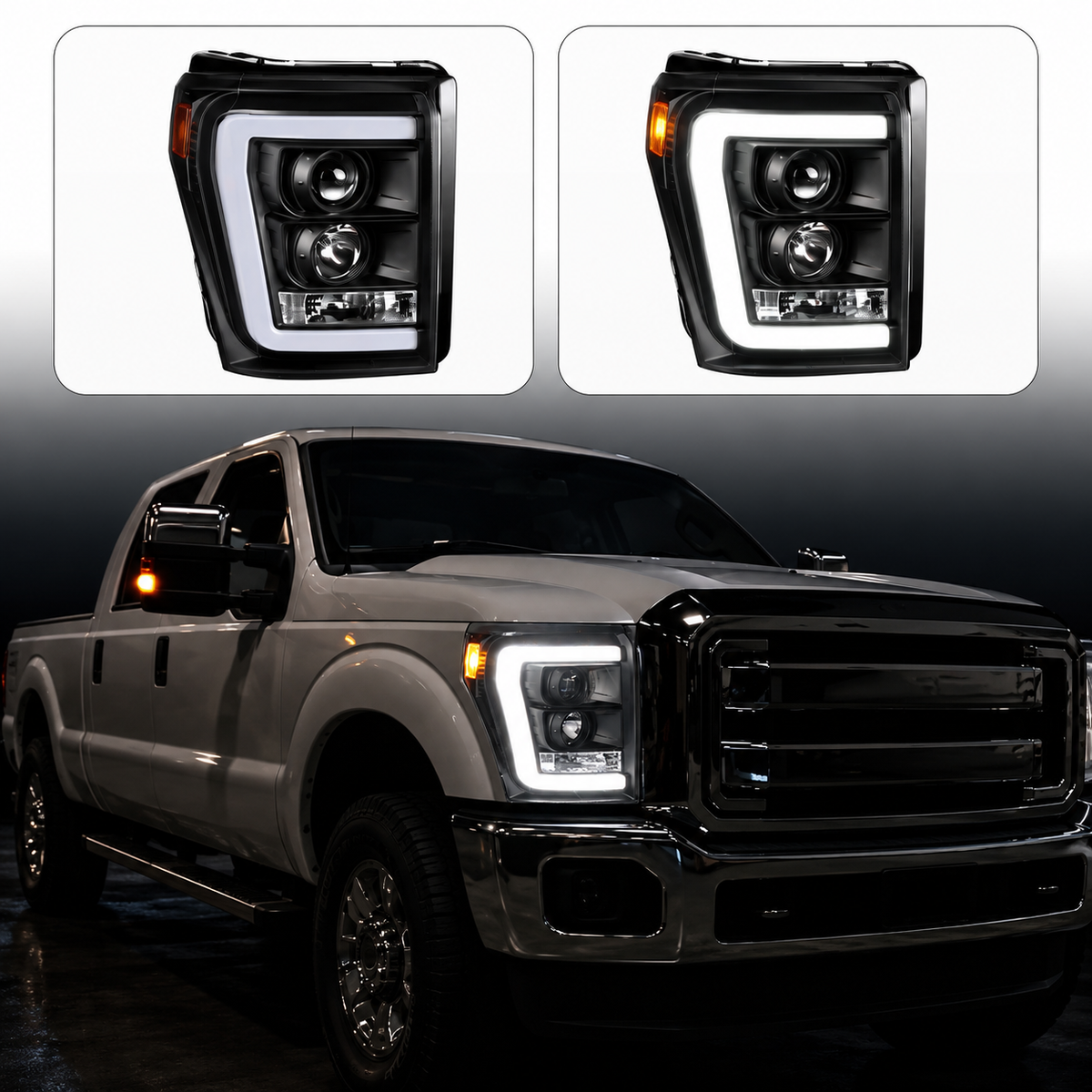 11-16 Ford F250 F350 F450 F550 Super Duty Black Projector Headlights