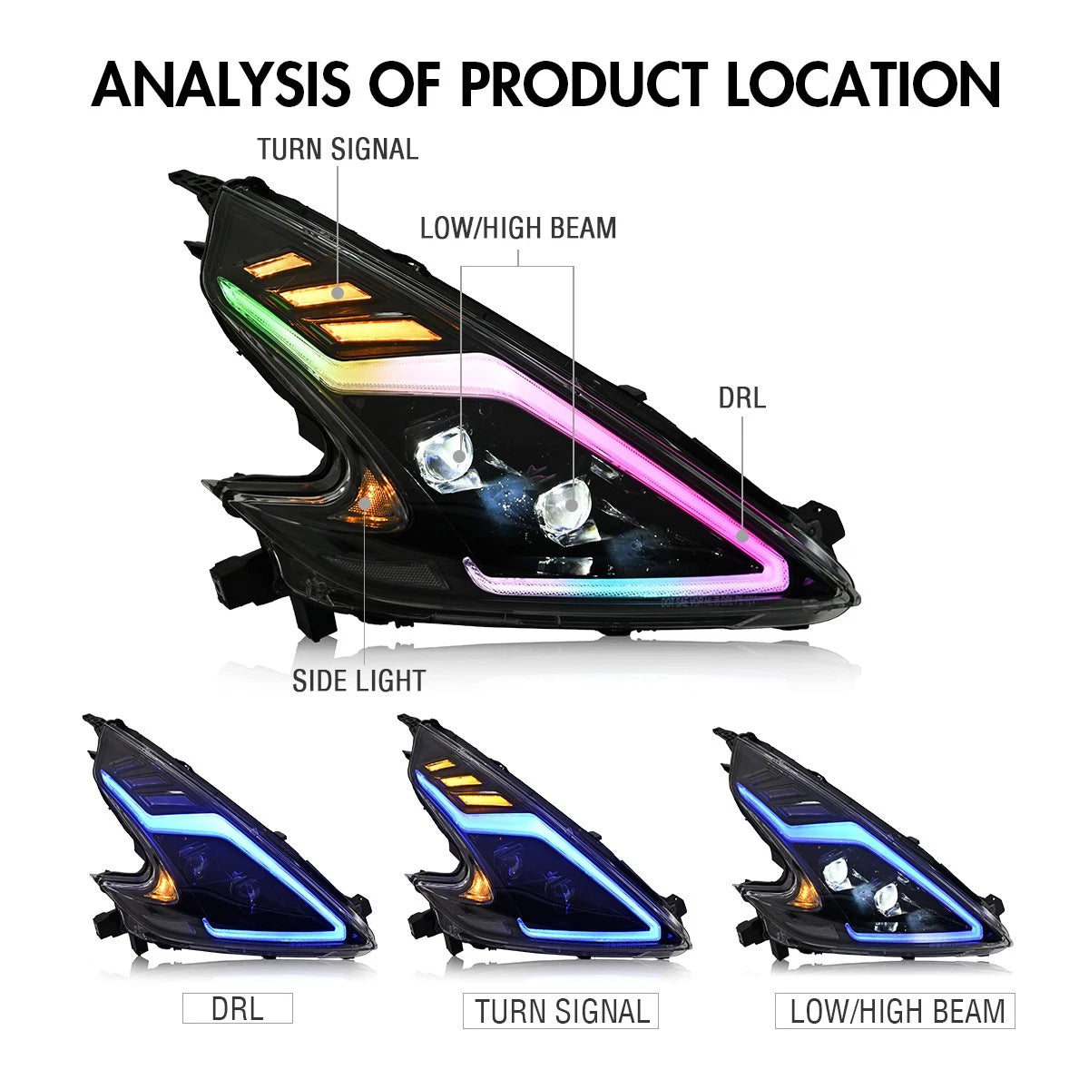 09-20 Nissan 370Z RGB Black Housing Sequential Headlights