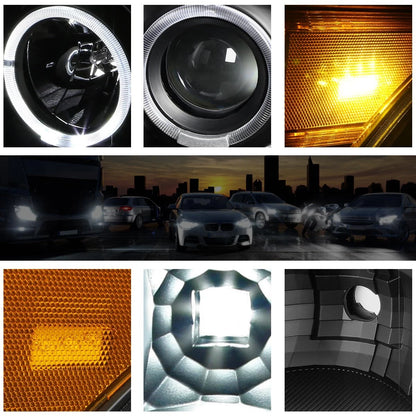 11-16 Ford Super Duty LED Halo Ring Projector Headlight Amber Corner Black
