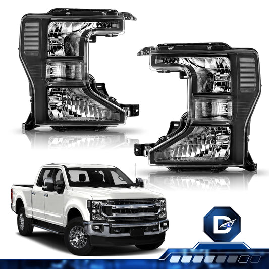 20-22 Ford Superduty Black Housing With Clear Reflector Halogen Headlights