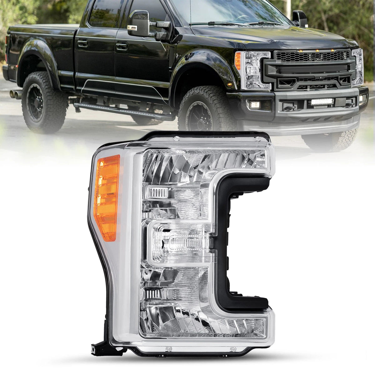 17-19 Ford f250 F350 F450 F550 SuperDuty Headlights Chrome with Amber Reflector
