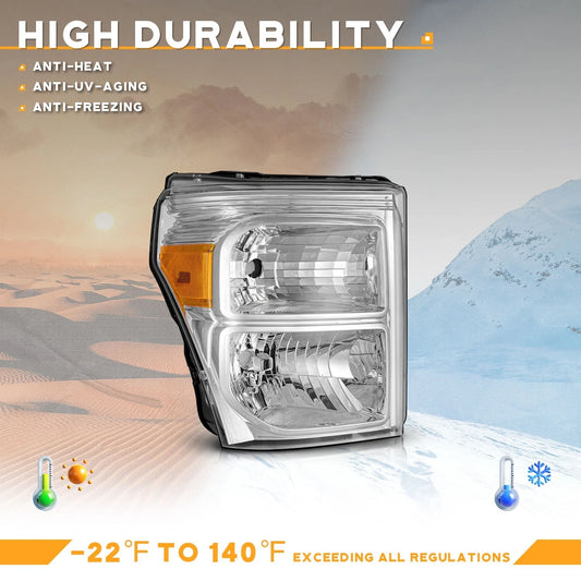 11–16 Ford F250 F350 F450 F550 Super Duty Chrome Headlights with Amber Reflectors