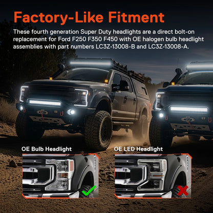 20-22 Ford F250 F350 F450 Superduty Black Projector V1 Headlights