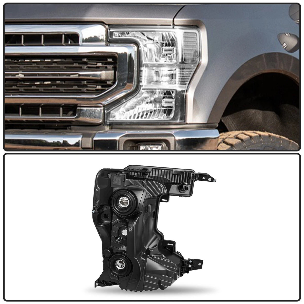 20-22 Ford Superduty Chrome Housing With Clear Reflector Halogen Headlights
