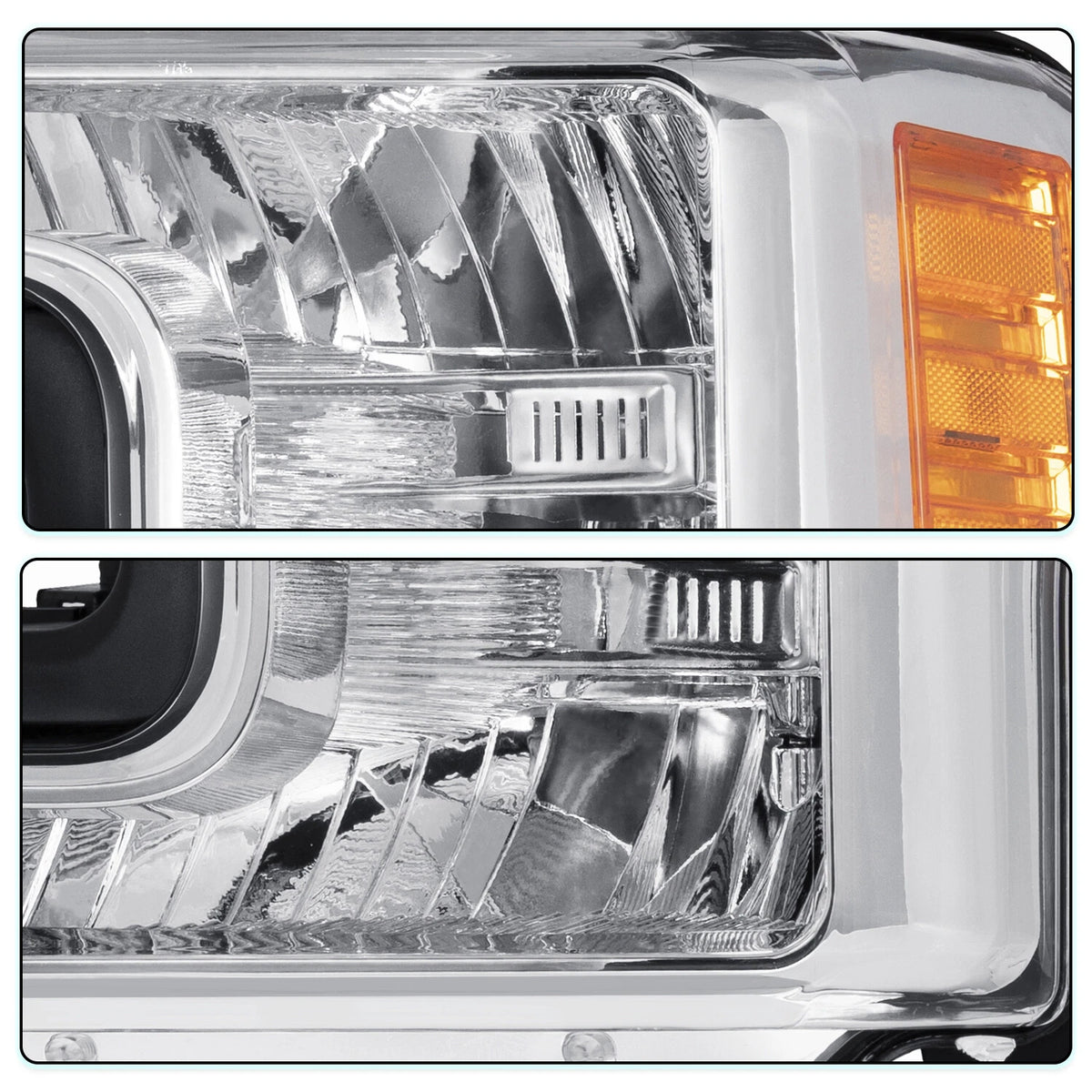 17-19 Ford f250 F350 F450 F550 SuperDuty Headlights Chrome with Amber Reflector