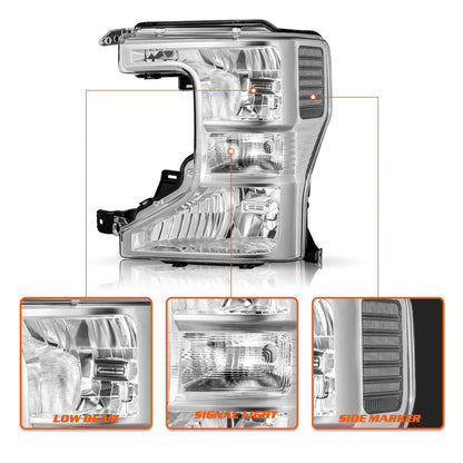 20-22 Ford Superduty Chrome Housing With Clear Reflector Halogen Headlights