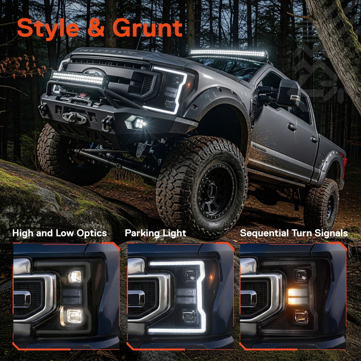 20-22 Ford F250 F350 F450 Superduty Black Projector V1 Headlights