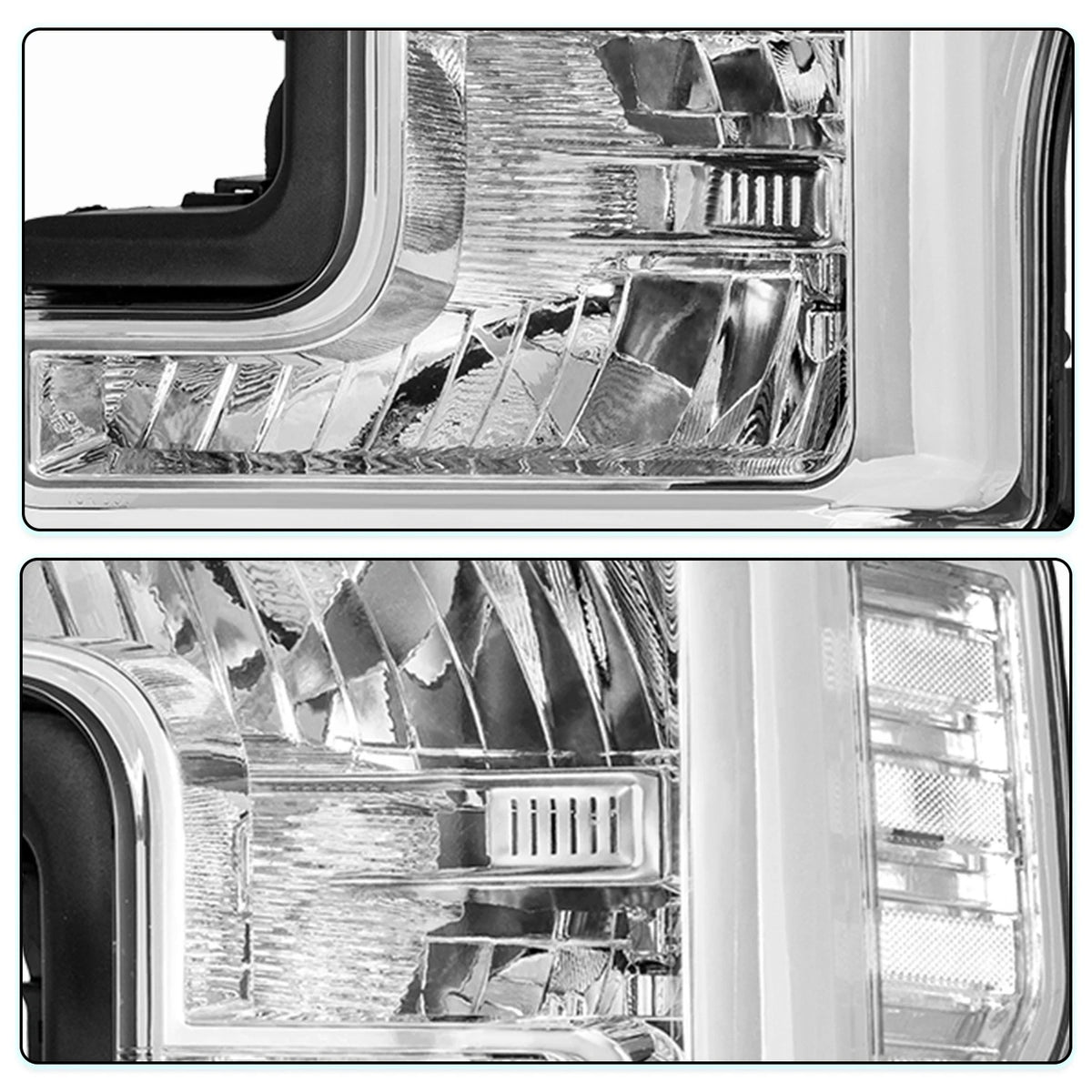 17-19 Ford f250 F350 F450 F550 SuperDuty Headlights Chrome with Clear Reflector