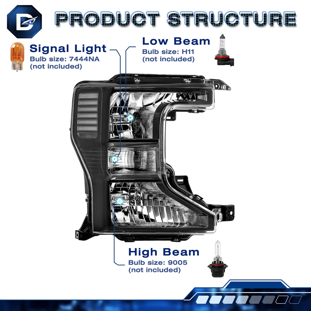20-22 Ford Superduty Black Housing With Clear Reflector Halogen Headlights