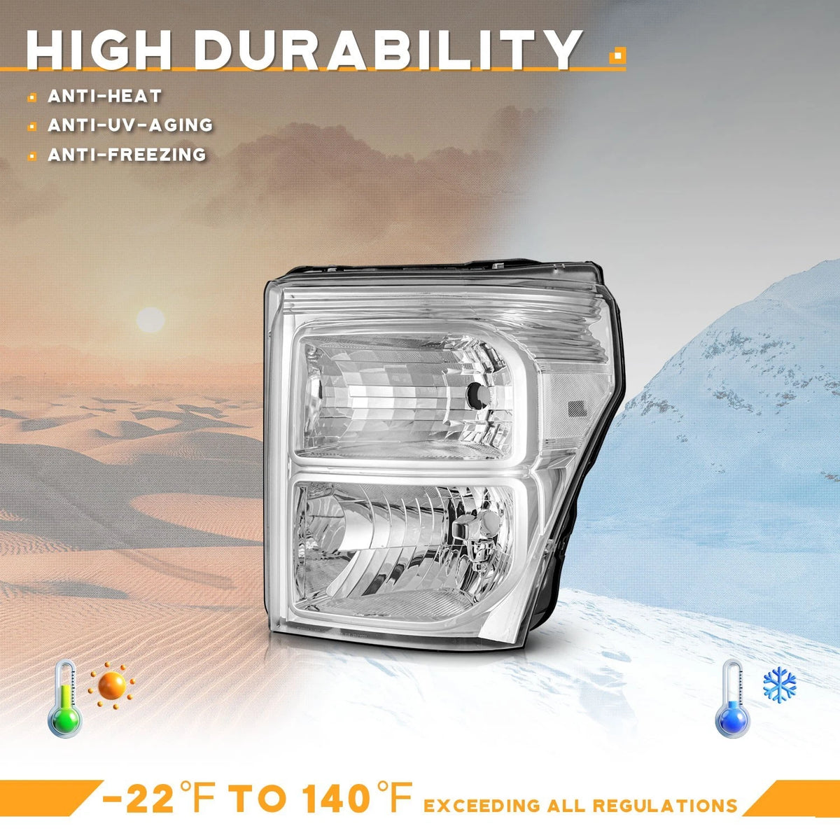11–16 Ford F250 F350 F450 F550 Super Duty Chrome Headlights with Clear Reflectors