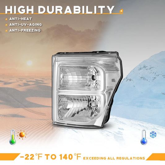11–16 Ford F250 F350 F450 F550 Super Duty Chrome Headlights with Clear Reflectors