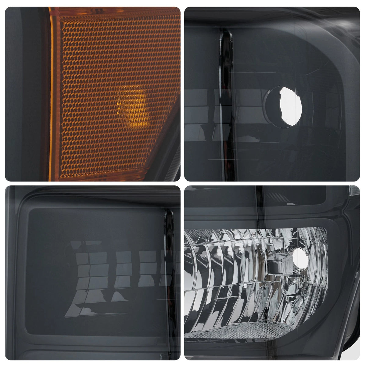 11–16 Ford F250 F350 F450 F550 Super Duty Black Headlights with Amber Reflectors