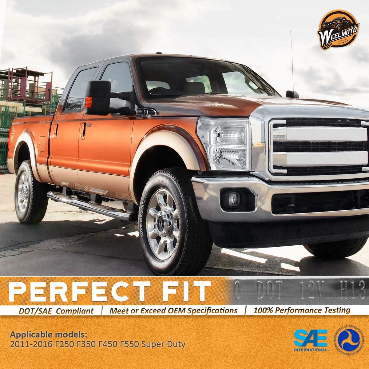 11–16 Ford F250 F350 F450 F550 Super Duty Chrome Headlights with Clear Reflectors