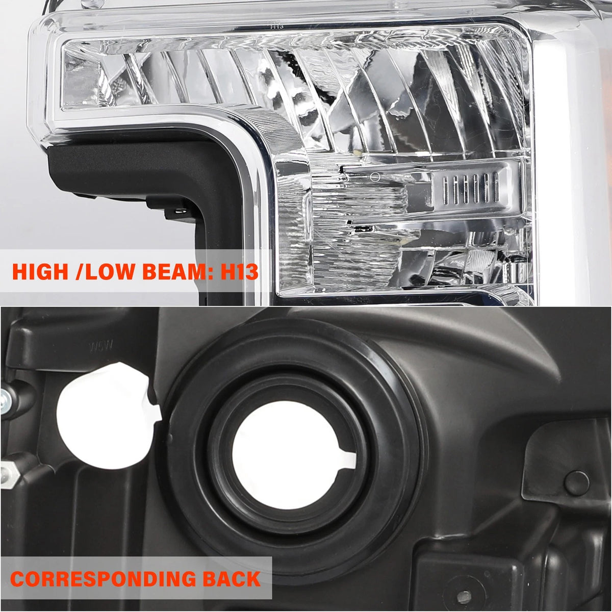 17-19 Ford f250 F350 F450 F550 SuperDuty Headlights Chrome with Amber Reflector