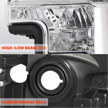 17-19 Ford f250 F350 F450 F550 SuperDuty Headlights Chrome with Amber Reflector
