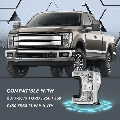 17-19 Ford f250 F350 F450 F550 SuperDuty Headlights Chrome with Clear Reflector