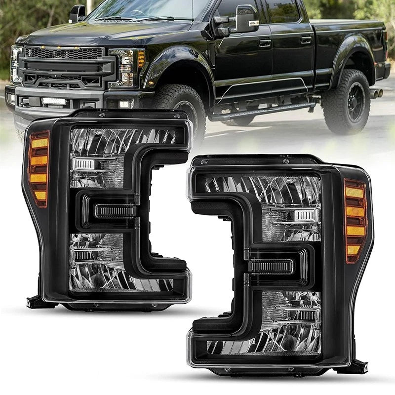 17-19 Ford f250 F350 F450 F550 SuperDuty Headlights Black with Amber Reflector