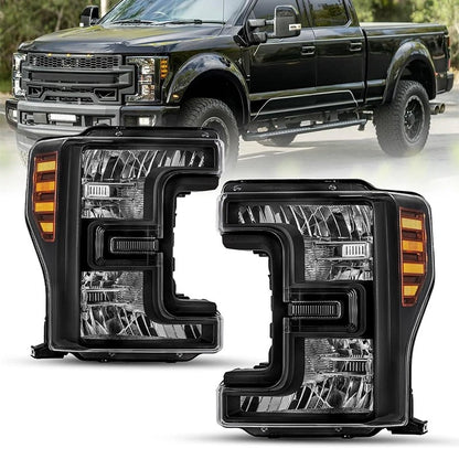 17-19 Ford f250 F350 F450 F550 SuperDuty Headlights Black with Amber Reflector