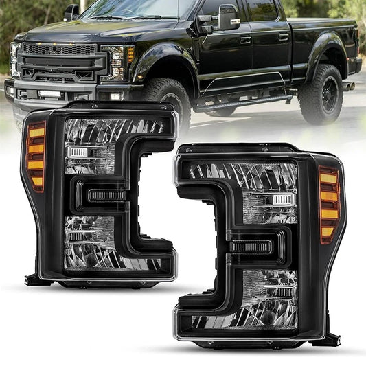 17-19 Ford f250 F350 F450 F550 SuperDuty Headlights Black with Amber Reflector
