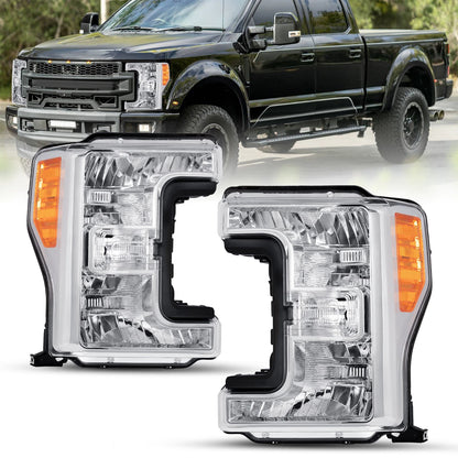 17-19 Ford f250 F350 F450 F550 SuperDuty Headlights Chrome with Amber Reflector