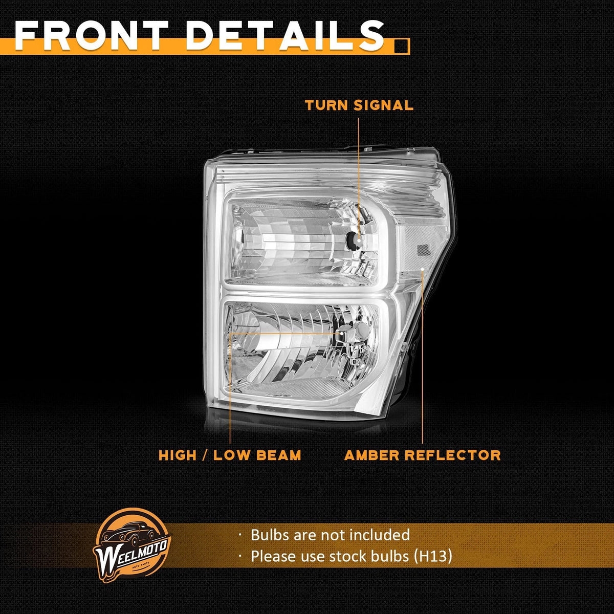 11–16 Ford F250 F350 F450 F550 Super Duty Chrome Headlights with Clear Reflectors