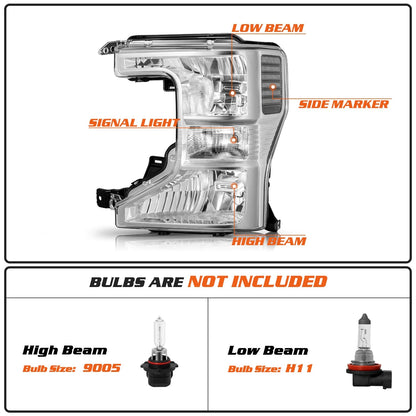 20-22 Ford Superduty Chrome Housing With Clear Reflector Halogen Headlights