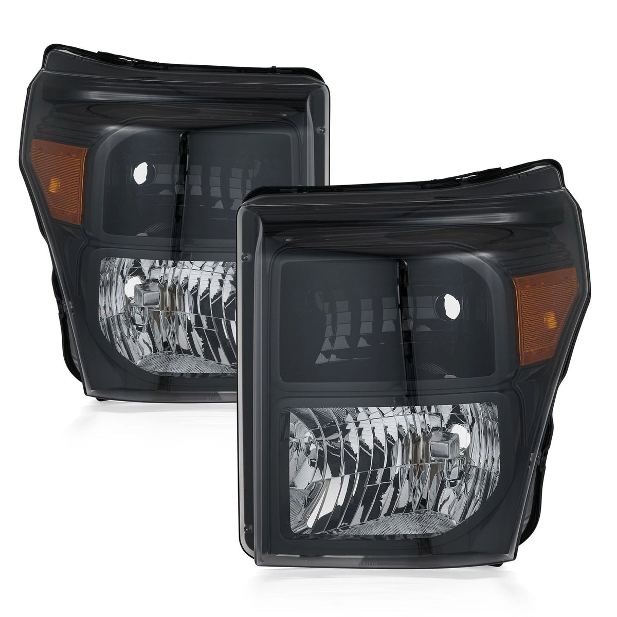 11–16 Ford F250 F350 F450 F550 Super Duty Black Headlights with Amber Reflectors