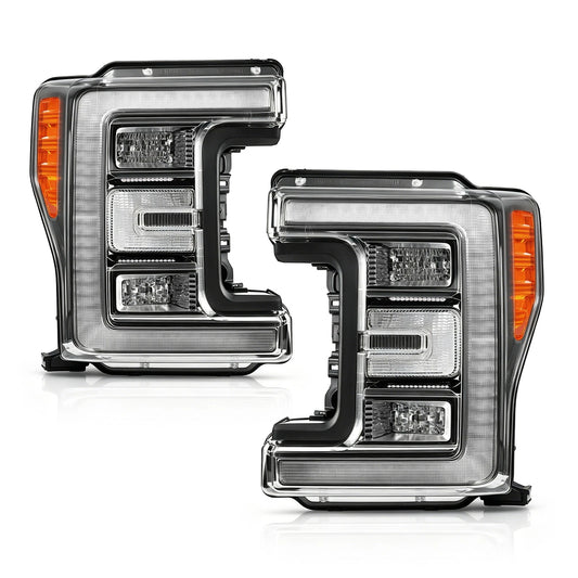 17-19 Ford F-250 350 450 Super Duty Chrome LED Headlight W/Module Pair