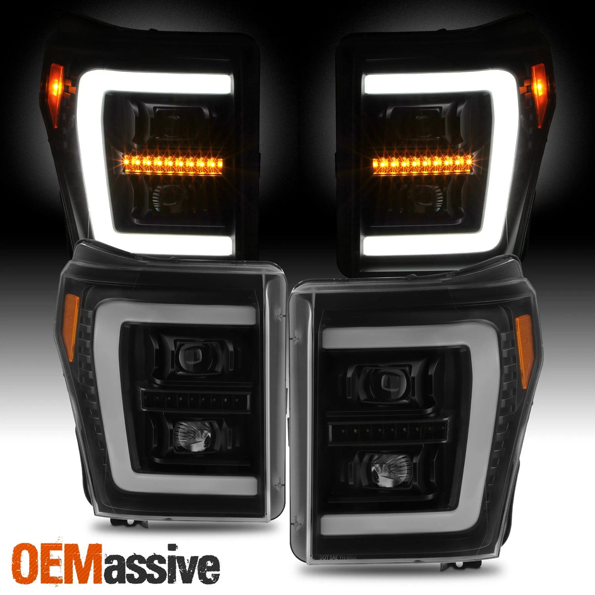 11-16 Ford F250 F350 F450 Super Duty Projector Black Headlight w/LED DRL