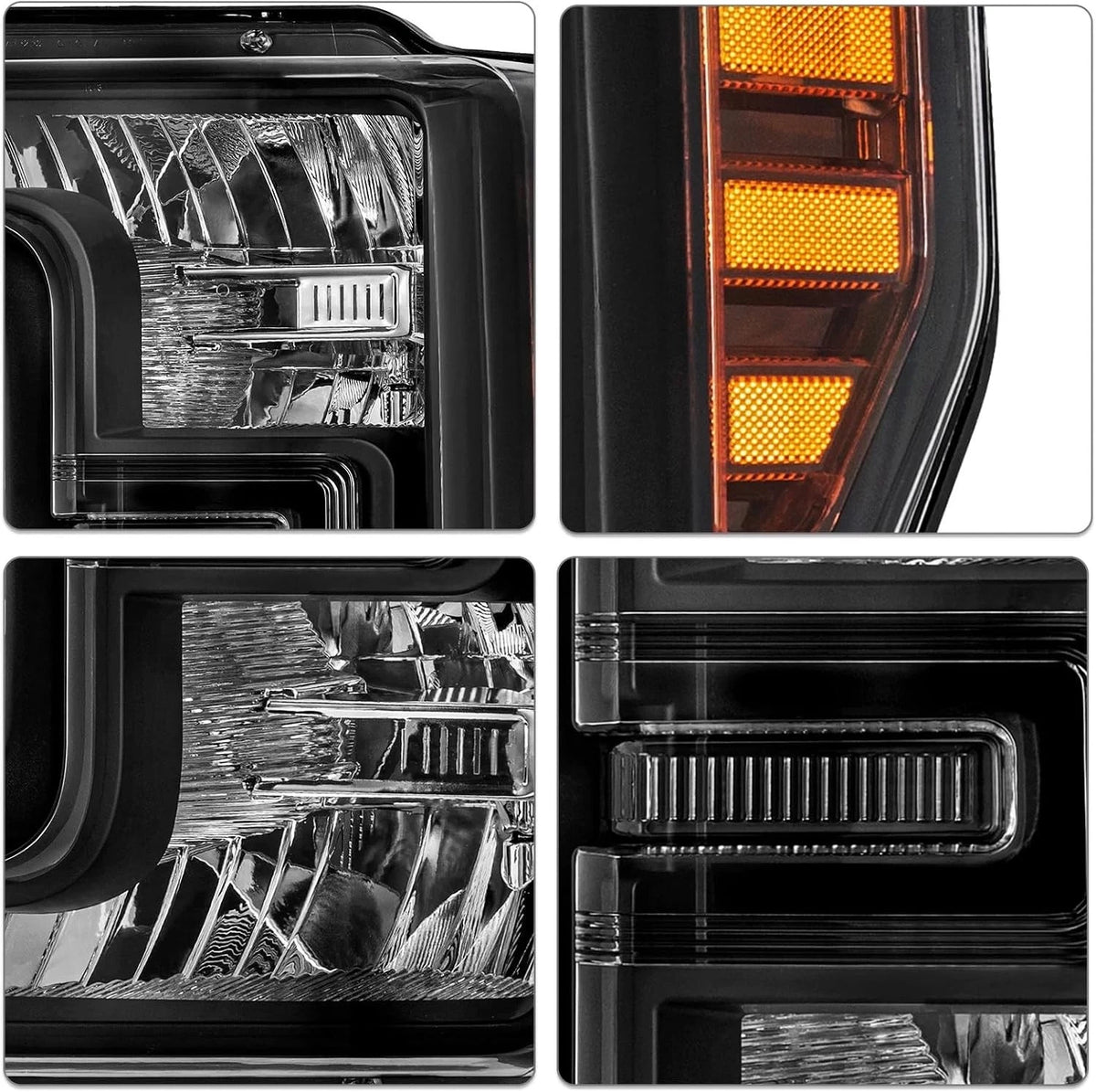 17-19 Ford f250 F350 F450 F550 SuperDuty Headlights Black with Amber Reflector