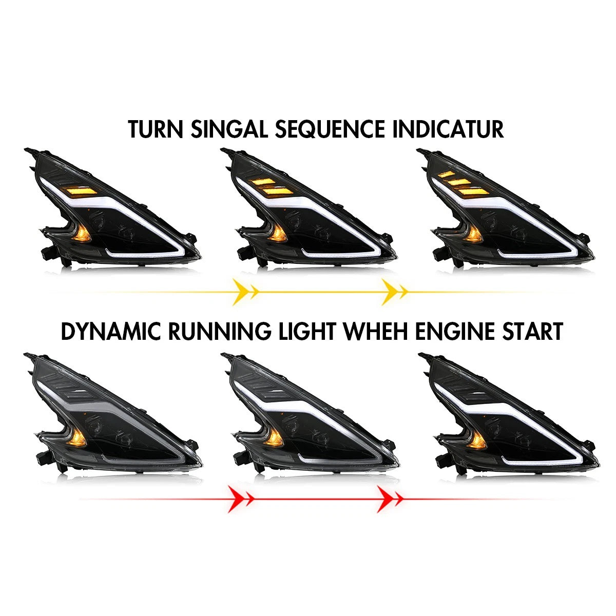 09-20 Nissan 370Z Black Housing Start Up Animation Headlights
