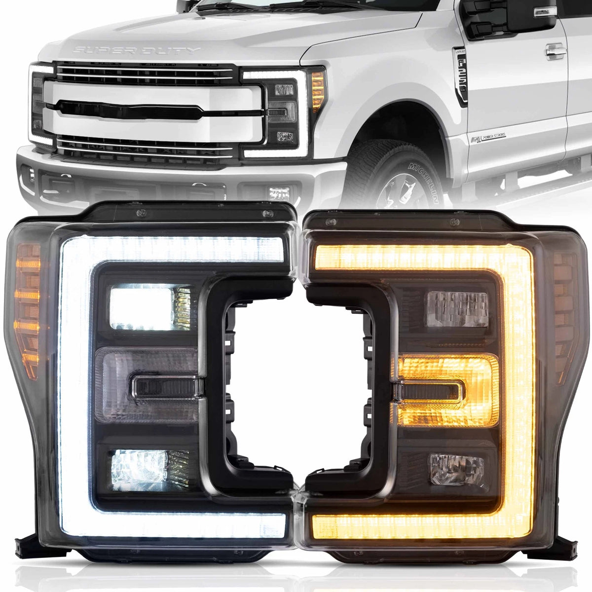 17-19 Ford F250 350 450 F550 Super Duty Dynamic Turn LED Headlights