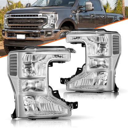 20-22 Ford Superduty Chrome Housing With Clear Reflector Halogen Headlights