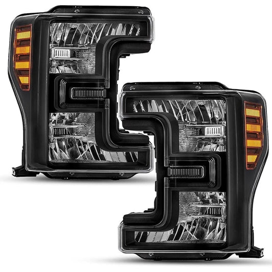 17-19 Ford f250 F350 F450 F550 SuperDuty Headlights Black with Amber Reflector
