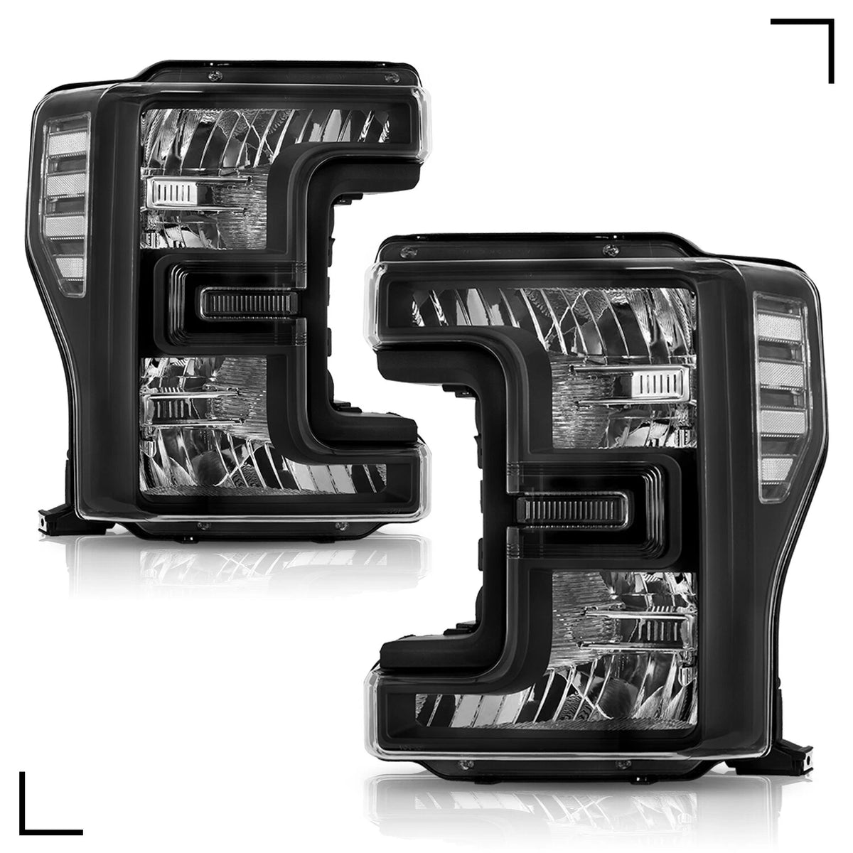 17-19 Ford f250 F350 F450 F550 SuperDuty Headlights Black with Clear Reflector