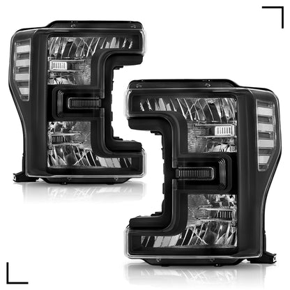 17-19 Ford f250 F350 F450 F550 SuperDuty Headlights Black with Clear Reflector