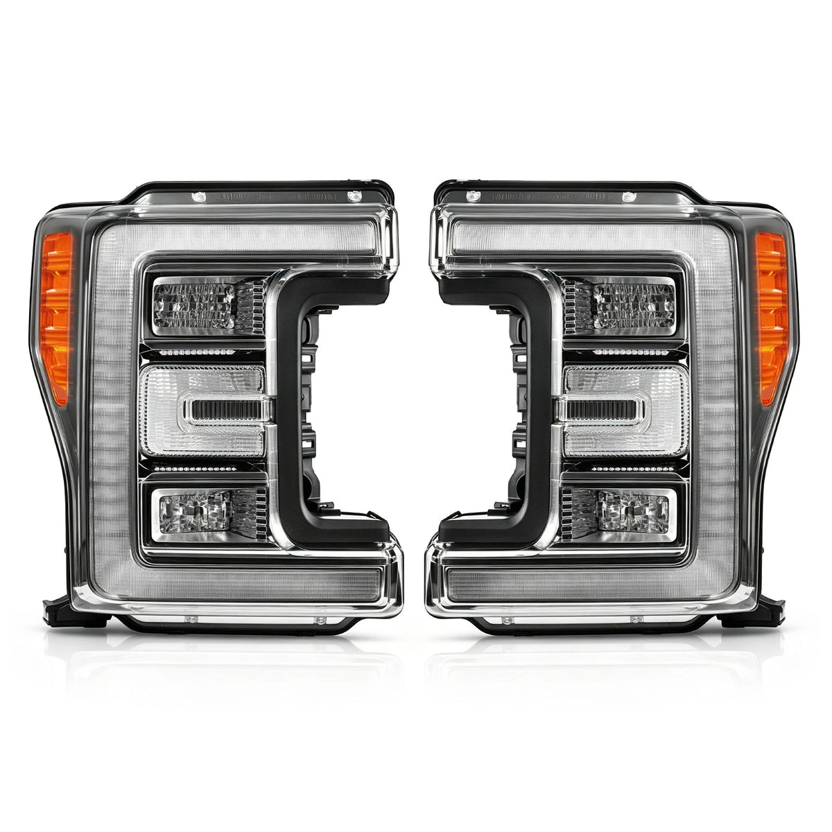 17-19 Ford F-250 350 450 Super Duty Chrome LED Headlight W/Module Pair