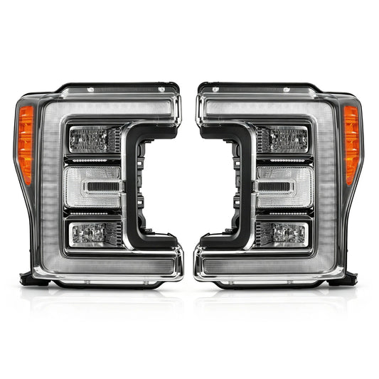 17-19 Ford F-250 350 450 Super Duty Chrome LED Headlight W/Module Pair