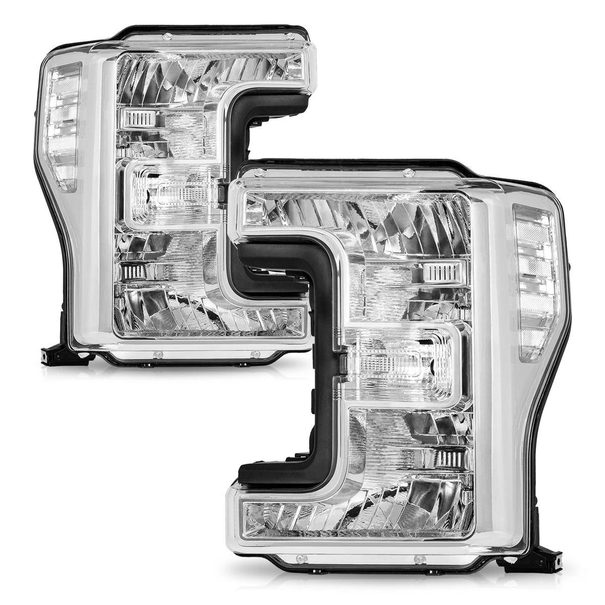 17-19 Ford f250 F350 F450 F550 SuperDuty Headlights Chrome with Clear Reflector