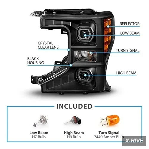 20-22 Ford F250 F350 F450 Superduty Black Projector V2 Headlights
