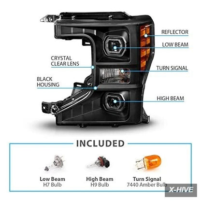 20-22 Ford F250 F350 F450 Superduty Black Projector V2 Headlights